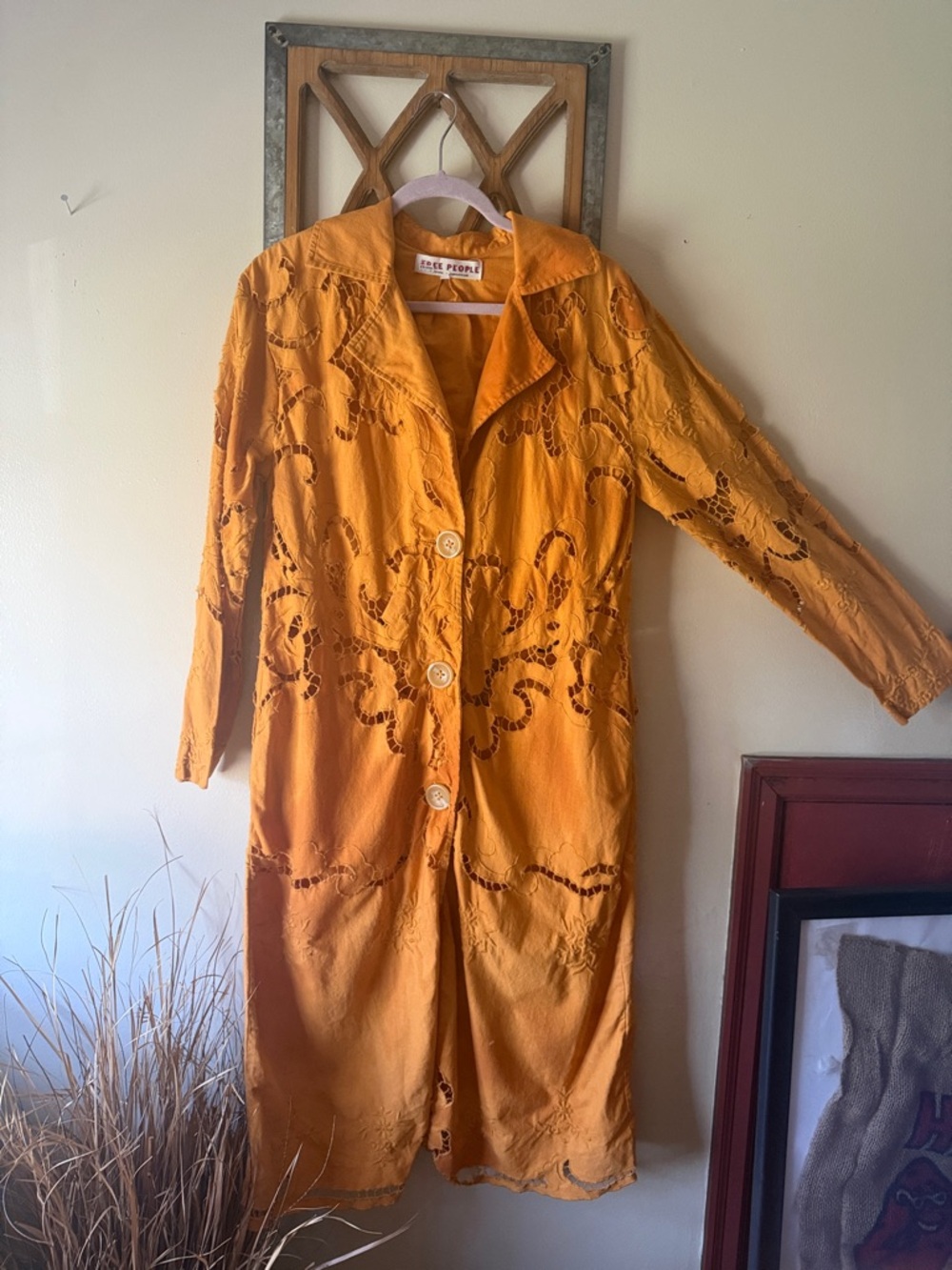 Free People Scalloped Cutout Ochre Duster